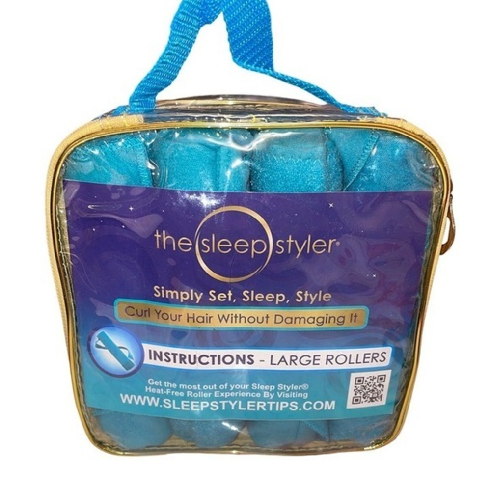 The Sleep Styler Large Rollers Heat-Free Hair Curlers Blue Microfiber 8pc Set